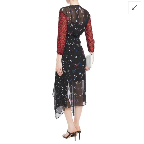 Maje Remix Asymmetric Paneled Floral Black Midi Dress 1 or Small - Picture 3 of 17